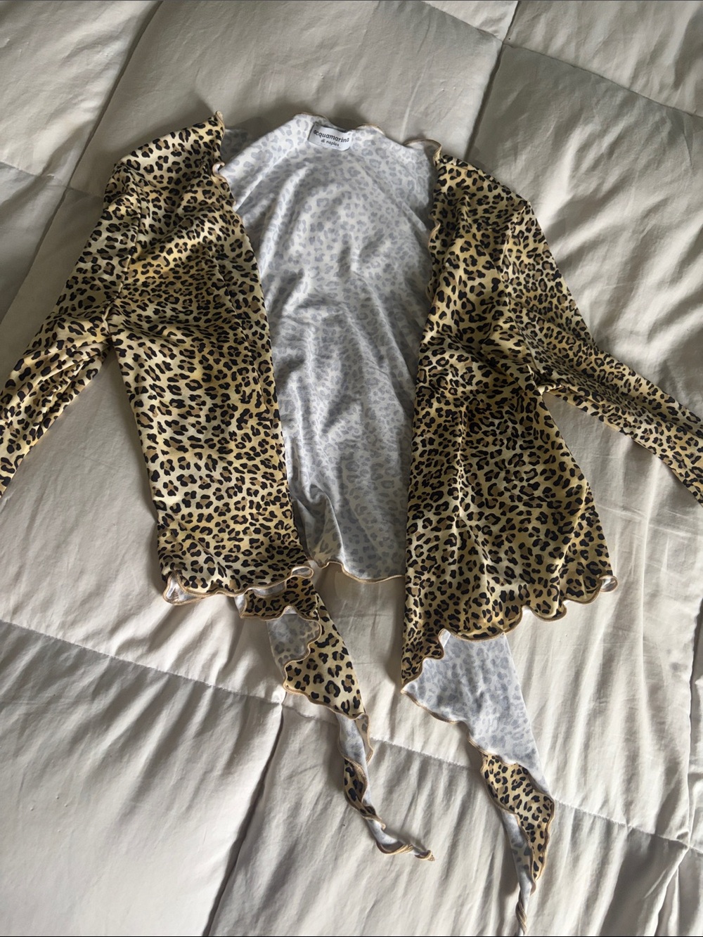 MARINA Leopard-Print Draped Open Front Jacket - Beige/Black